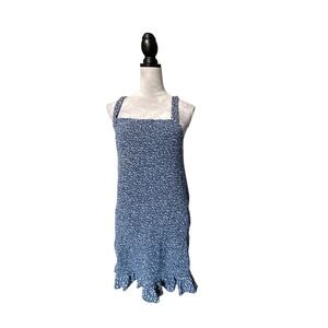 BP Nordstrom Blue Ditsy Floral Smocked Ruffle Hem Mini Dress XL Sleeveless